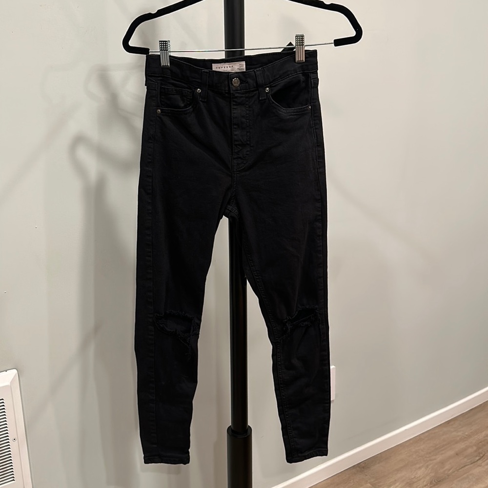 Topshop Jamie ripped knee black denim jeans (28)